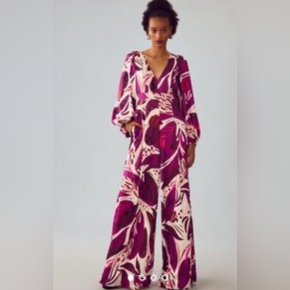 Hutch Purple and White Leaf Pattern Jumpsuit